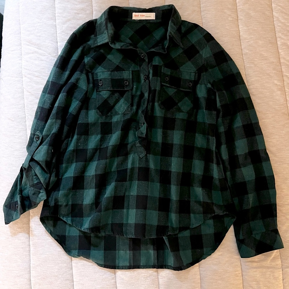 Women’s Green and Black Plaid Cotton Shirt